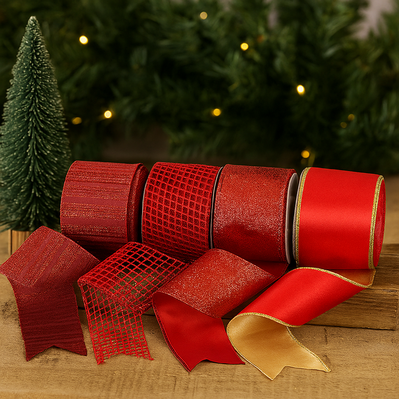 Christmas Ribbon 6.3cmx500cm Red Assorted Holiday Wrapping