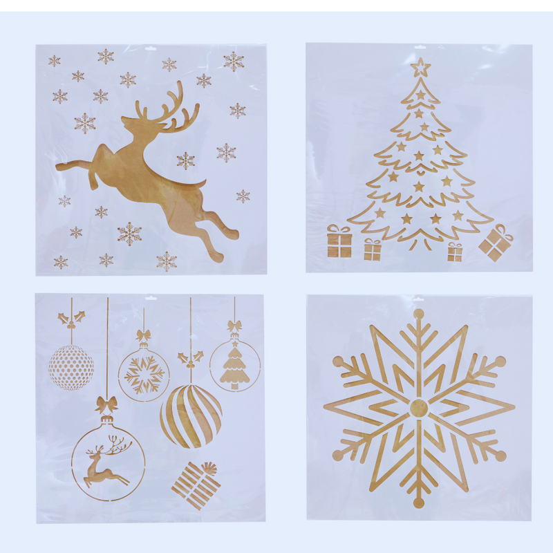 60cm assorted Christmas snow spray stencil with festive designs for window decoration