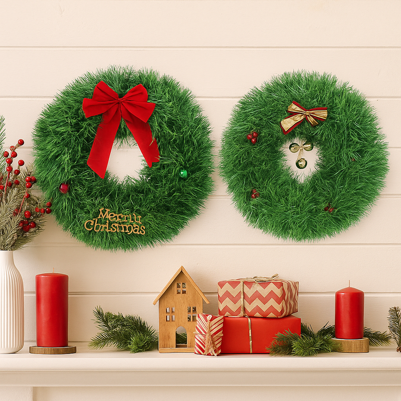 45cm chunky tinsel wreath bow in assorted festive colours for holiday decorating