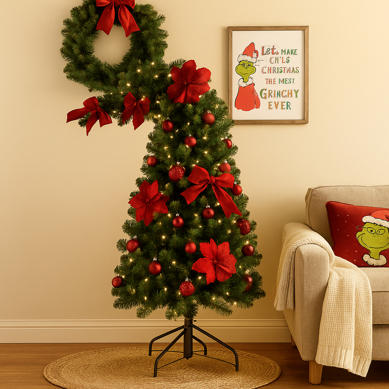 120cm bent Christmas tree with curved top and green branches, perfect for whimsical holiday décor