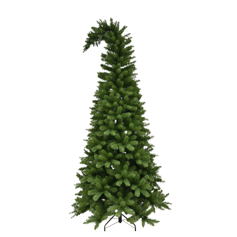 8ft bent Christmas tree with curved top and lush green branches, ideal for whimsical holiday décor