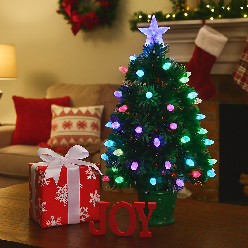 60cm fibre optic Christmas tree in decorative pot with flashing color-changing lights – ideal for tabletop holiday décor