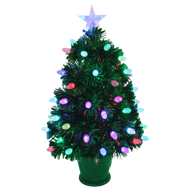 60cm fibre optic Christmas tree in decorative pot with flashing color-changing lights – ideal for tabletop holiday décor