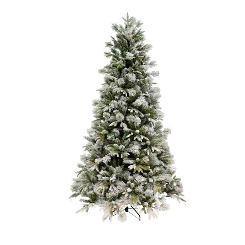 240cm Emerald Angel Pine Christmas tree with full green branches and white flocked snow finish