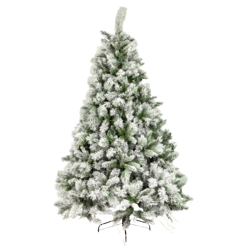 8ft Flocked Mix Pine Christmas Tree with snow-dusted branches and full winter look