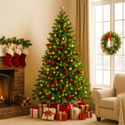 7ft Green Hill Christmas tree with 843 lush green tips and metal stand for indoor holiday décor