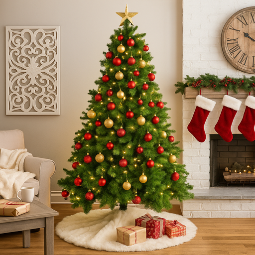 6ft long needle pine Christmas tree with 693 lush green tips and sturdy metal stand