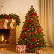 7.5ft long needle pine Christmas tree with lush green branches and sturdy metal base