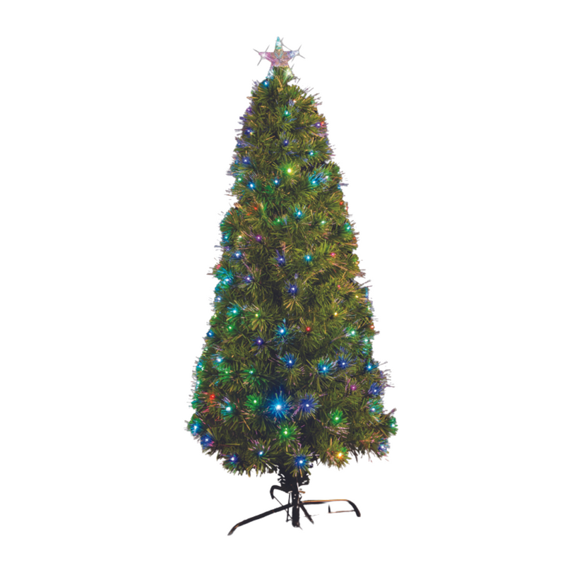 180cm fibre optic Christmas tree with colour-changing LED lights and glowing multicolour branches