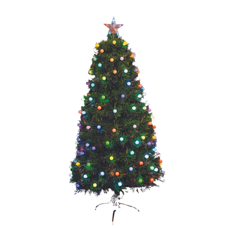 180cm optic fibre Christmas tree with built-in rainbow LED balls and glowing fibre optic tips