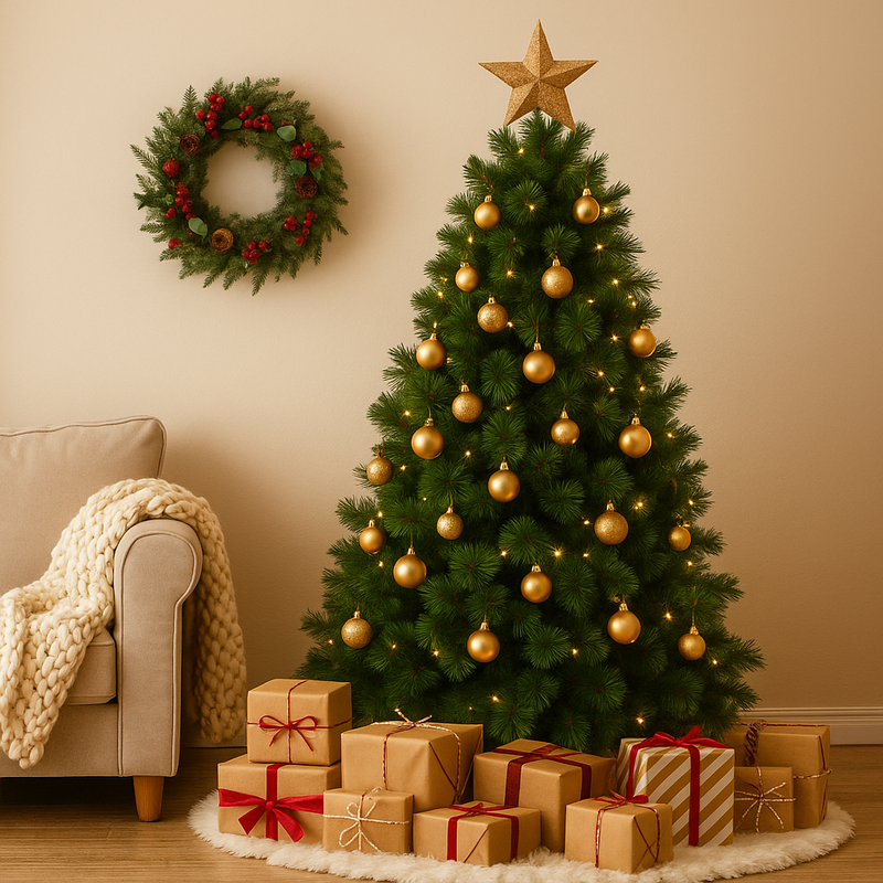 210cm Super Bristle artificial Christmas tree with full green branches and classic pine style