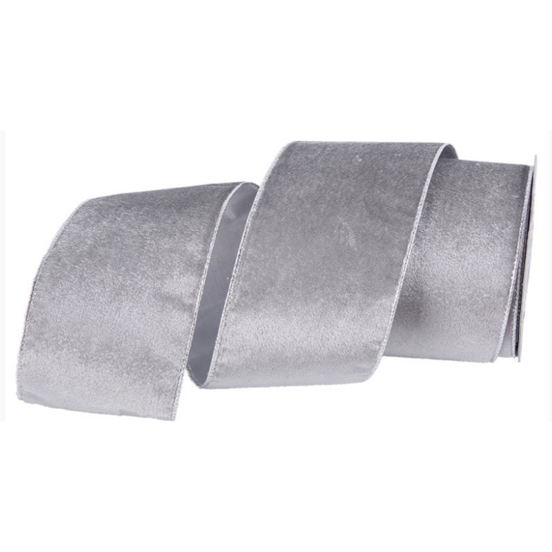 Silver Christmas velour ribbon with double layer design, 10cm x 10m roll