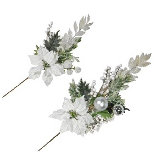 Ronis Christmas White Poinsettia and Berry Spray 71cm Assorted