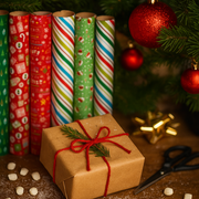 Assorted Christmas gift wrap roll 300x99cm with festive holiday designs