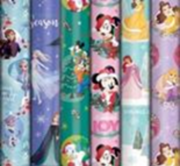 Assorted rolls of Disney Girl Christmas gift wrap featuring princesses and festive designs, 3m x 700mm