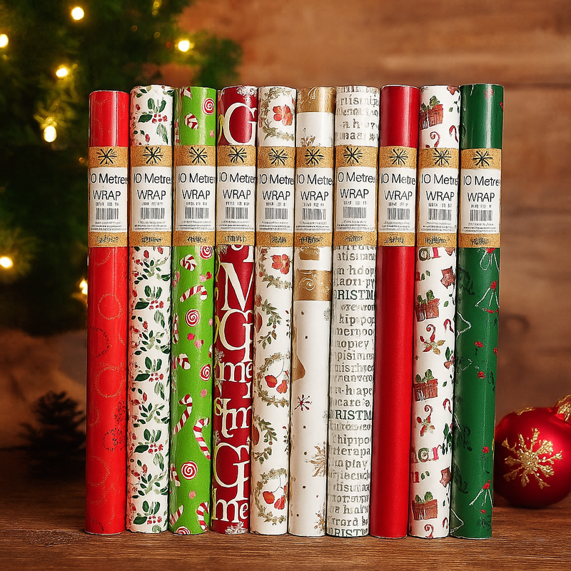 500cm Roll of Assorted Christmas Wrapping Paper for Kids – Fun and Festive Designs