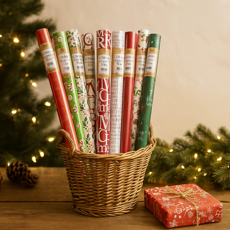 500cm Roll of Traditional Assorted Christmas Wrapping Paper – Classic Holiday Designs
