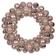 Champagne Christmas bauble wreath 45cm with assorted matte, glossy, and glitter finishes