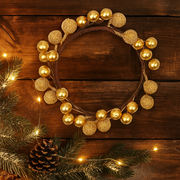 Gold glitter bauble candle wreath, 18x10cm, ideal for Christmas table centrepiece