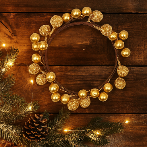 Gold glitter bauble candle wreath, 18x10cm, ideal for Christmas table centrepiece
