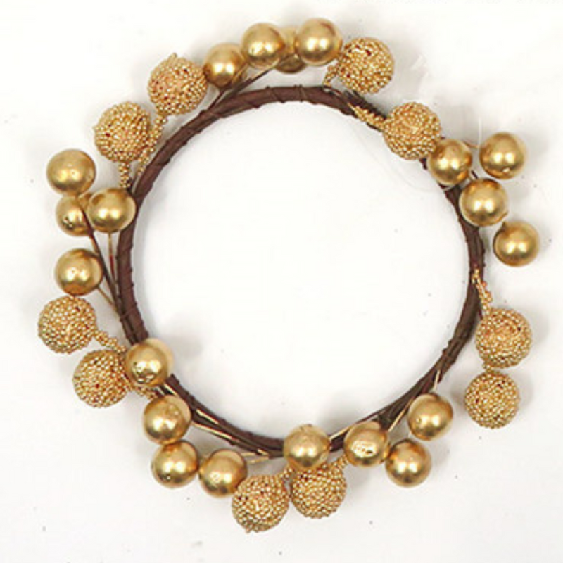 Gold glitter bauble candle wreath, 18x10cm, ideal for Christmas table centrepiece