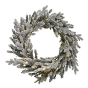 76cm pre-lit Christmas wreath with snow-dusted Canadian fir branches and warm white lights