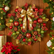 Classical Elegance Christmas Wreath 71cm with gold, burgundy, and green accents – traditional festive décor for doors or walls