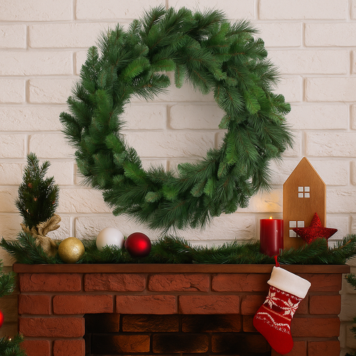 76cm deluxe artificial Christmas wreath with lush evergreen pine foliage – elegant and full wreath for doors, mantels, or walls