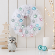 40cm pastel bauble Christmas wreath in pink, mint, lilac and pearl tones – fairy floss theme