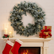 76cm flocked black Christmas wreath with 100 warm white LED lights