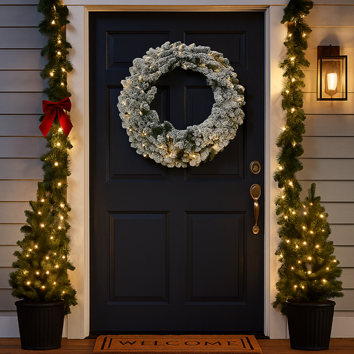 Flocked 76cm Christmas wreath with 230 tips and 100 warm white LED traditional bulbs – pre-lit winter holiday wreath