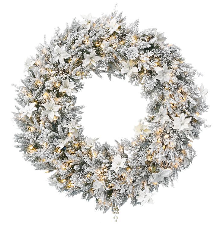 122cm frosted Christmas wreath with thick snow-dusted pine foliage