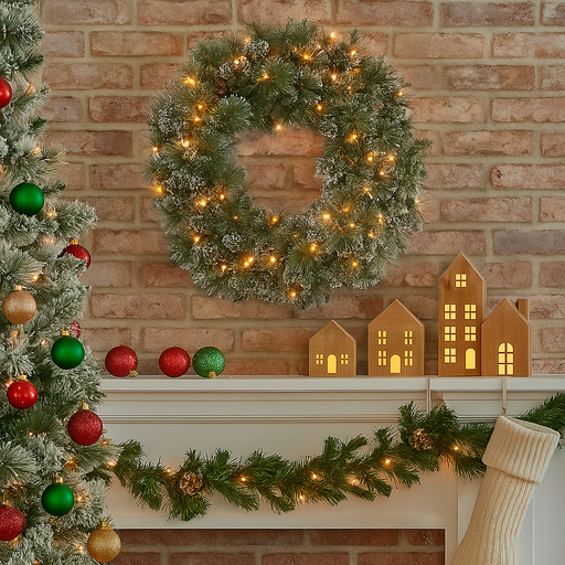 61cm artificial Christmas wreath with glittery bristle foliage – frosted green wreath with shimmer for door or wall holiday decoration