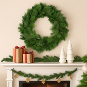 76cm Green Hill Christmas wreath with 180 full green tips – traditional artificial holiday wreath for doors or walls
