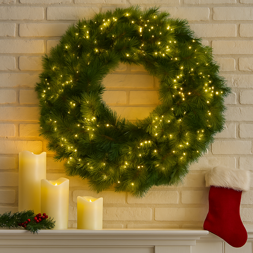 2.7m Green Hill Christmas garland with 170 tips and 400 warm white cluster LEDs – pre-lit holiday garland for mantels and staircases