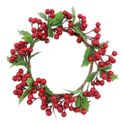 30cm Christmas holly wreath with red berries and green leaves