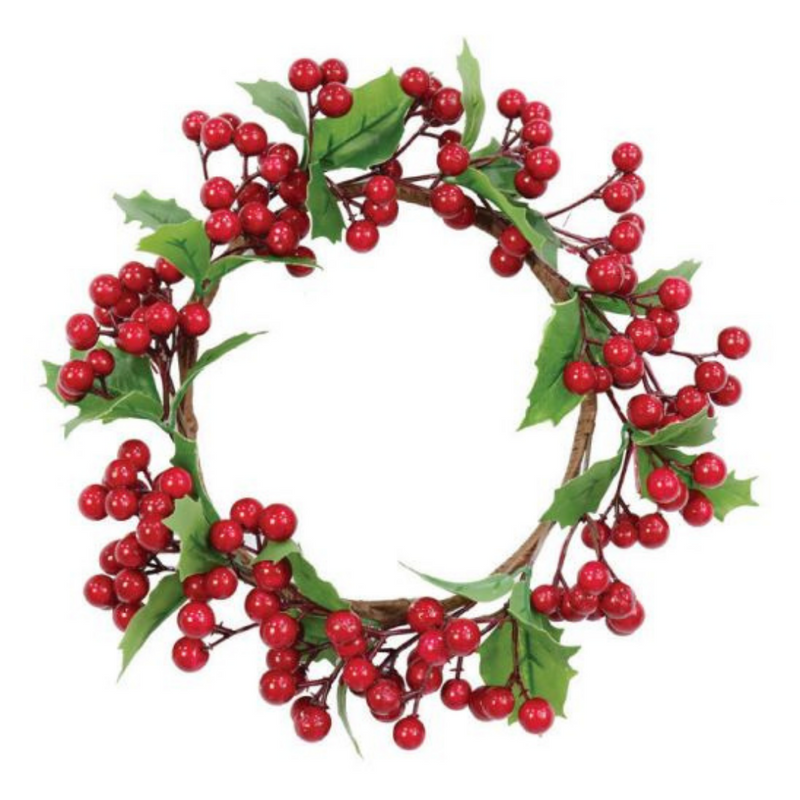 30cm Christmas holly wreath with red berries and green leaves