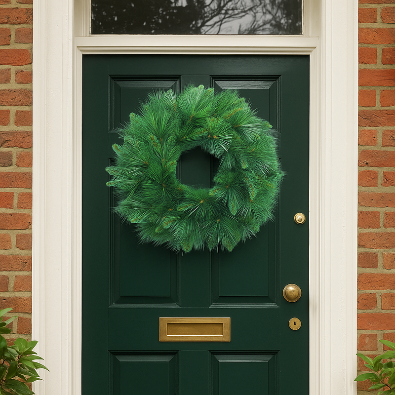 76cm artificial Christmas wreath with long needle pine foliage – full and natural-style holiday wreath