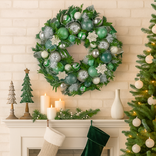 Large 71cm mint green luxe Christmas wreath with full foliage for modern holiday décor