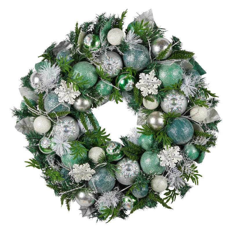 Large 71cm mint green luxe Christmas wreath with full foliage for modern holiday décor