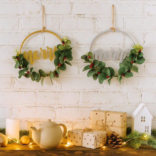 26cm assorted half Christmas wreaths with mistletoe leaves and festive accents for small space holiday decorating