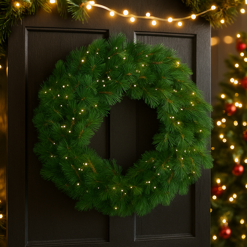 76cm pre-lit New Colorado Spruce Christmas wreath with 100 warm white LED lights