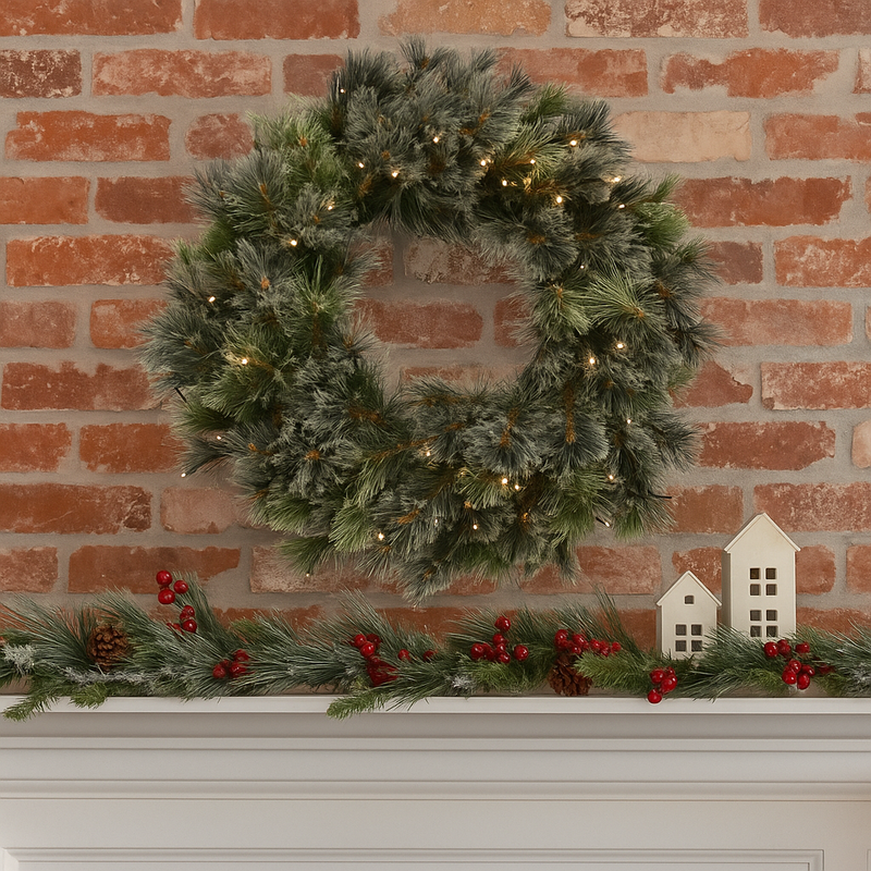76cm pre-lit Noble Cashmere Christmas wreath with 100 warm white LED lights