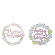 30cm pastel Christmas wreath plaque in assorted designs with festive accents