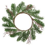 Christmas pine candle wreath with red berries and pinecones, 24x10cm, for festive centrepieces