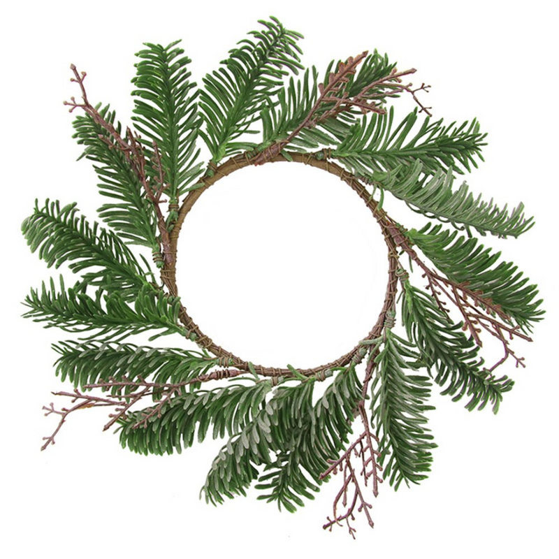 Christmas pine candle wreath with red berries and pinecones, 24x10cm, for festive centrepieces