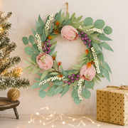 50cm Christmas wreath with protea flowers and native greenery for a rustic natural festive decoration