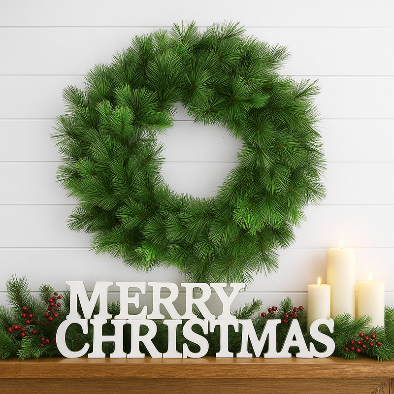 76cm Christmas wreath with realistic Scots pine branches in a classic green holiday style