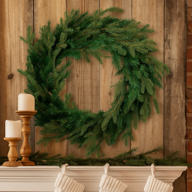 76cm green spruce Christmas wreath with full traditional foliage