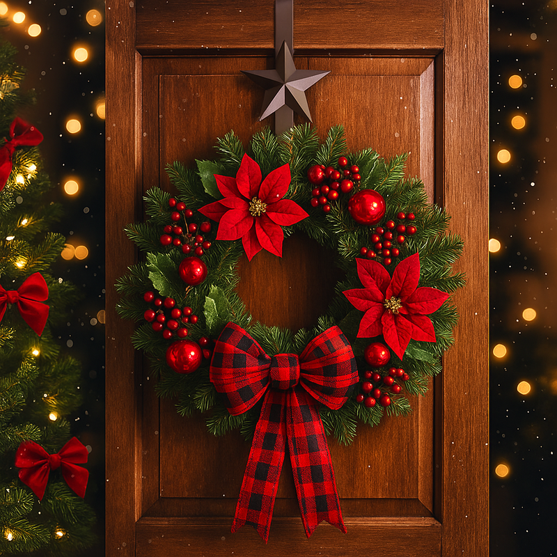 Metal wreath hanger with star detail, 37x10.5x6.5cm – fits over standard doors